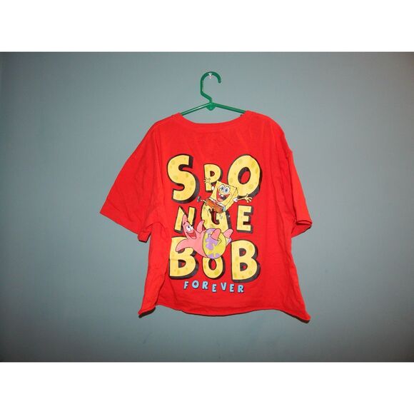 SPONGEBOB SQUAREPANTS women's junior's medium red cropped graphic t-shirt - Picture 3 of 3
